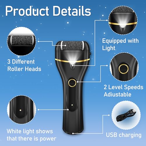 Callus Remover for Feet, Electric Foot Callus Remover Waterproof with 3 Rollers 2 Speed Battery Display,17 in1 Rechargeable Foot File Pedicure Kits for Dead Hard Cracked Dry Skin