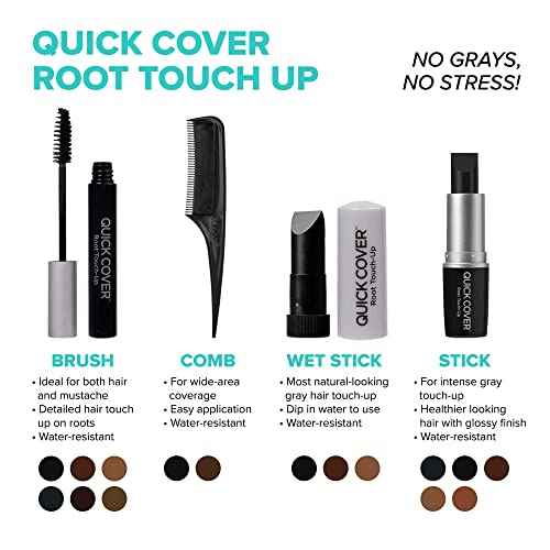RED by Kiss Quick Cover Root Touch Up Stick, Water-Resistant Temporary Gray Hair Concealer with Brush for Roots and Beard, Long-Lasting Coverage, Easy Application (2 Pack, Black)