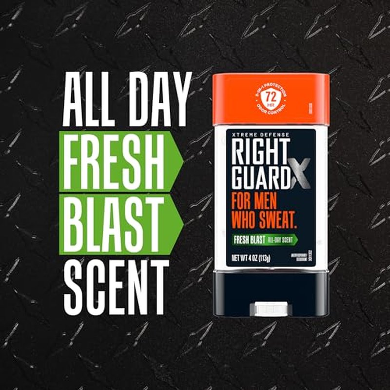 Right Guard Xtreme Defense Antiperspirant Deodorant Gel, Fresh Blast Scent - 5-in-1 Deodorant Men Can Trust, 72-Hour Odor Control, Invisible Gel for Men, 4 oz (4 Pack)