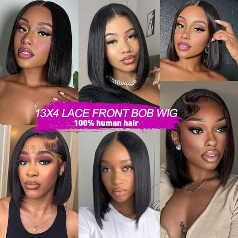 LARYNX Straight Bob Lace Front Wigs Human Hair Full 13x4 Transparent HD Lace Front Wigs Pre Plucked 180% Density Glueless Wigs Real Human Hair Wig For Women (12 Inch)