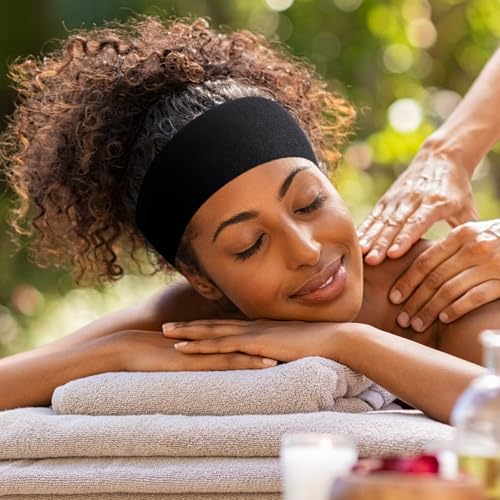 WILLBOND 200 Pieces Disposable Spa Facial Headbands Stretch Non Woven Facial Headband Skin Care Hair Band with Soft Convenient Closure for Women Salons(Black)