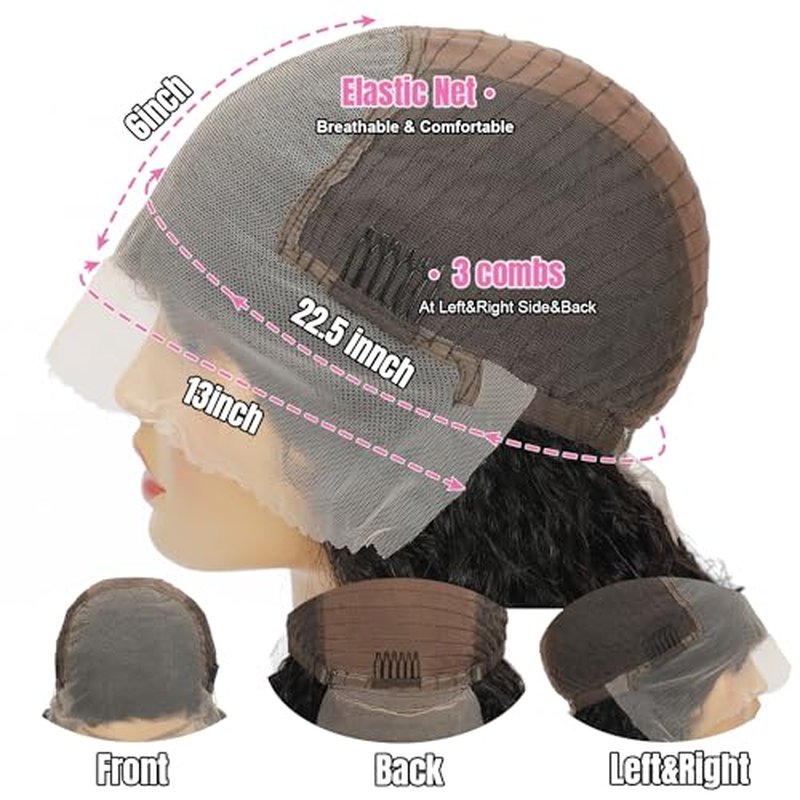 Water Wave 13x6 Lace Front Wigs Human Hair Pre Plucked 180% Density HD Transparent Water Wave Lace Frontal Wigs Human Hair for Women Curly Lace Front Wigs Natural Color 26 Inch
