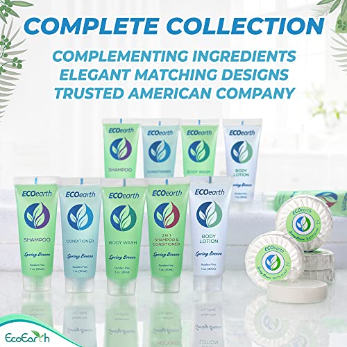 EcoEarth Soap, Shampoo and Conditioner Set (1 oz each, 150 Pieces, Spring Breeze), Hotel Travel Size Body Soaps Kit, Delight Guests with Revitalizing & Refreshing Hospitality Toiletries in Bulk
