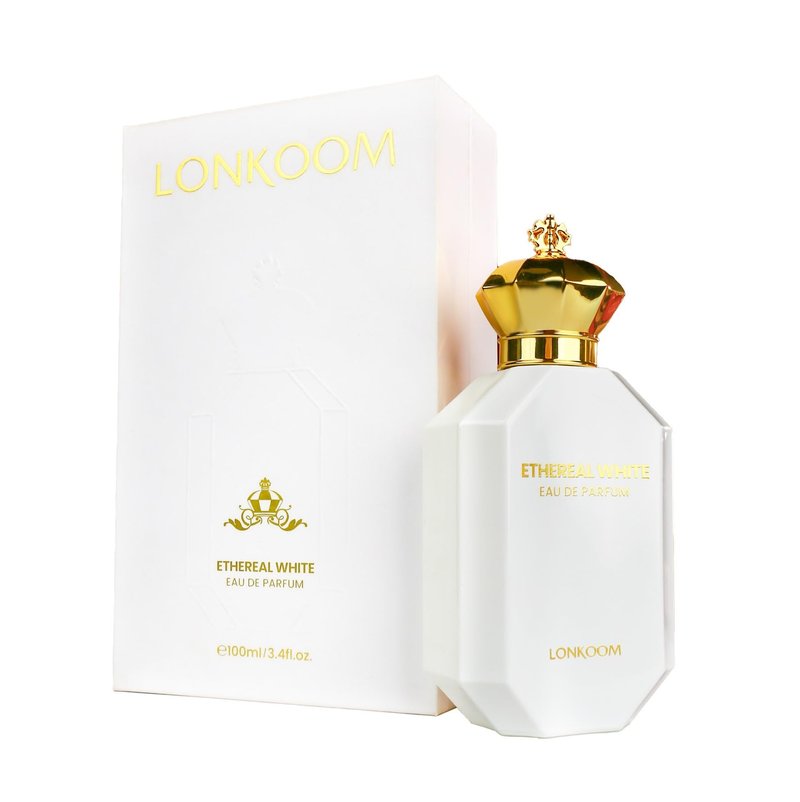 Lonkoom Ethereal White Perfume for Women, 3.4 Fl Oz/100ml Eau de Parfum Spray Long-Lasting Fragrance, Floral Fruity Gourmand Notes of Black Currant Pear Lris Jasmine Orange Blossom Praline, Vanilla