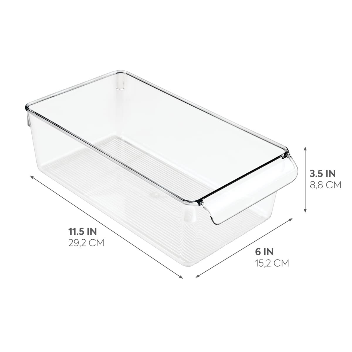 iDesign Linus Plastic Fridge and Freezer Storage Organizer Bin with Handle, Clear Container for Food, Drinks, Produce Organization, BPA-Free , 11.5" x 6" x 3.5", Clear