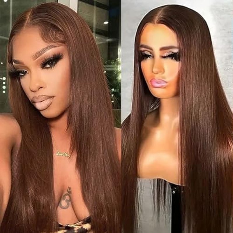 18 Inch Chocolate Brown Lace Front Wigs Human Hair 13x6 HD Transparent Lace Front Human Hair Wigs For Women 250% Density #4 Lace Frontal Wig (18 Inch)
