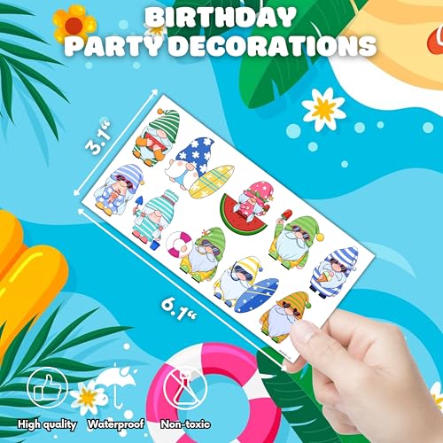 10 Sheets 100PCS Summer Gnomes Temporary Beach Gnomes Decorations Supplies Favors Theme Birthday Cute Christmas Gifts for Boys Girls Kids Class School Prizes Carnival