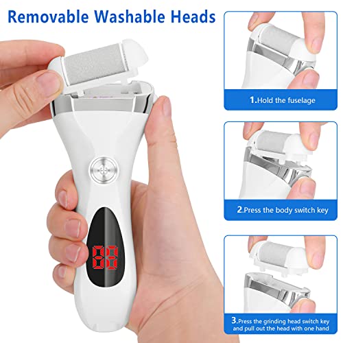 Electric Foot Callus Remover Kit, Elmchee Rechargeable Callous removers 3 Grinding Heads Waterproof Foot Scrubber File, Professional Pedicure Tools kit Feet Care for Dead, Cracked Dry Skin