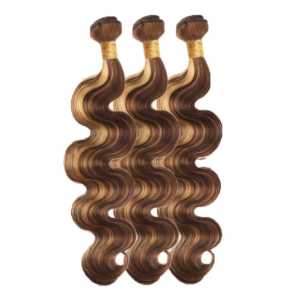 P4/27 Highlight Blonde Bundles Human Hair Body Wave Bundles 20 20 20 Inch Human Hair Brazilian Hair 3 Bundle Brown Unprocessed Virgin Remy Hair Extensions 50 Gram Per Bundle