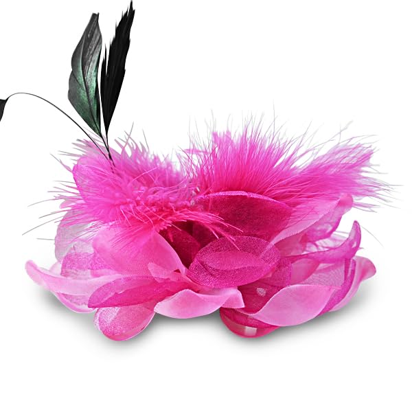 Expo International Sonia Feather Brooch and Hairclip Hair Accessory, Fuchsia