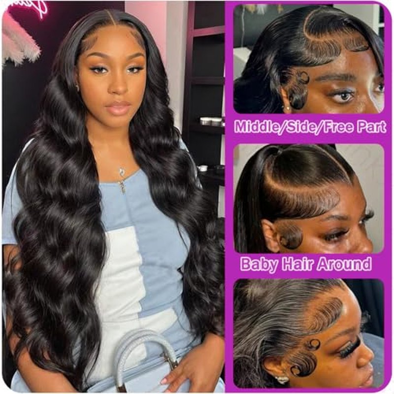 Body Wave Lace Front Wigs Human Hair 200% Density Glueless HD Transparent 13¡¿4 Lace Frontal Wigs Human Hair Brazilian Virgin Wig for Women Pre Plucked Bleached Knots with Baby Hair(24 Inch)