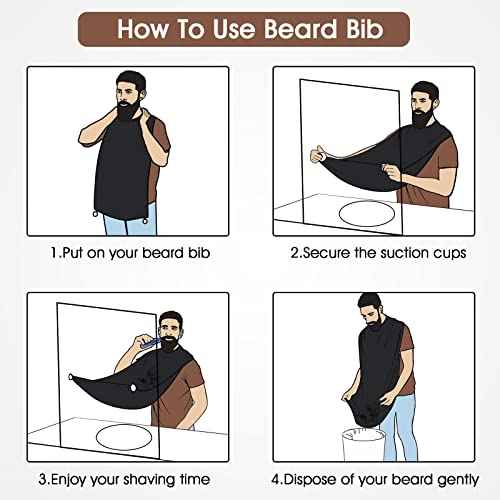 Beard Bib Apron, Stocking Stuffers Christmas White Elephant Gifts for Men Adults Dad Husband, Beard Hair Catcher for Sink, Non-Stick Beard Cape with 3 Suction Cups, Grooming Accessories(Black)