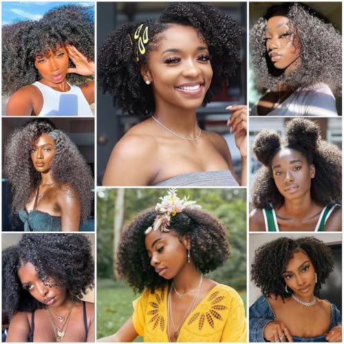 Mongolian Afro Kinky Curly Human Hair 3 Bundles (10 12 14 Inchs) Afro Curly Weave Hair Extensions for Black Women Unprocessed Virgin Hair Afro Kinky Human Hair Bundles Natural Color