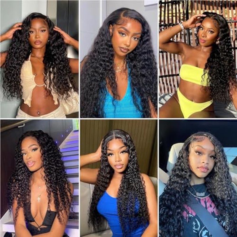 Deep Wave Human Hair Bundles with Closure 12A Grade Brazilian Unprocessed Virgin Human Hair 3 Bundles With 4X4 Lace Closure Free Part 16 18 20+14 Inch Double Weft Water Wave