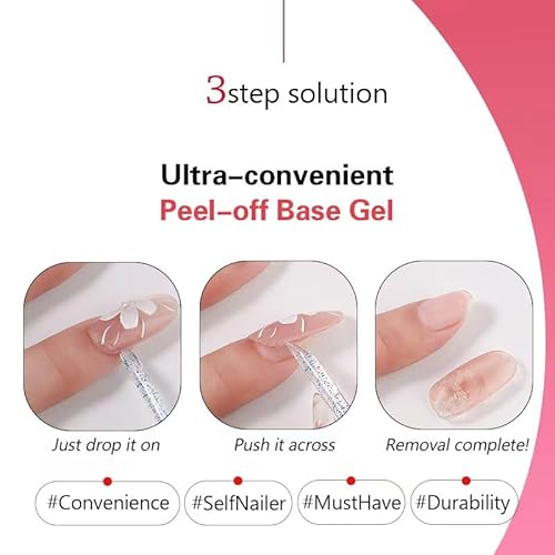 Peel Off Base Coat for Gel Nail Polish, 10ml Jello Jello peel-off base gel, UV LED Lamp Nail Polish without Damage, Long Lasting Peelable Base for Beginners Weak Thin Nails
