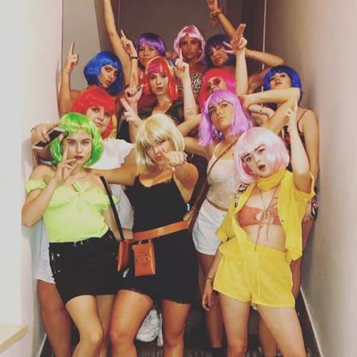 Black Bob Wigs for White Women - 12'' Short Bob Wigs With Bangs Natural Fashion Synthetic Wig Colorful Synthetic Hair for Daily Cosplay Halloween