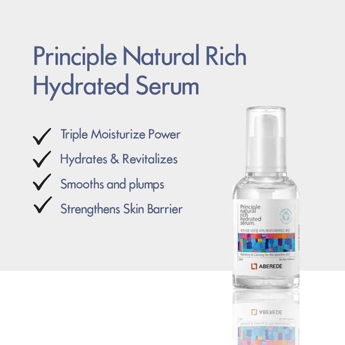 ABEREDE, Principle Natural Rich Hydrated Serum 1.69 fl oz / 50ml, Deep Hydration, Vegan Hyaluronic Acid Serum, Lightweight Moisturizer for Sensitive Skin, Nourishing & Soothing K-Beauty Skincare