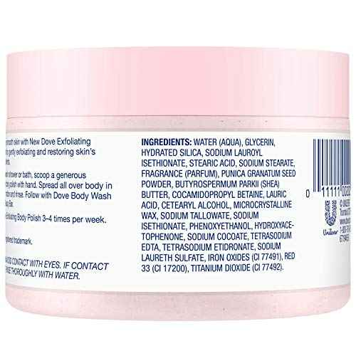 Dove Exfoliating Body Polish Scrub For Silky, Soft Skin Pomegranate & Shea Butter Body Scrub Exfoliates and Provides Lasting Nourishment 10.5 oz