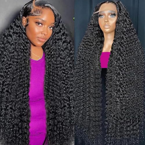 24 Inch Deep Wave Lace Front Wigs Human Hair 200 Density 13x6 HD Lace Frontal Wigs Human Hair Pre Plucked Deep Curly Glueless Wigs Curly Wigs for Women Natural Color