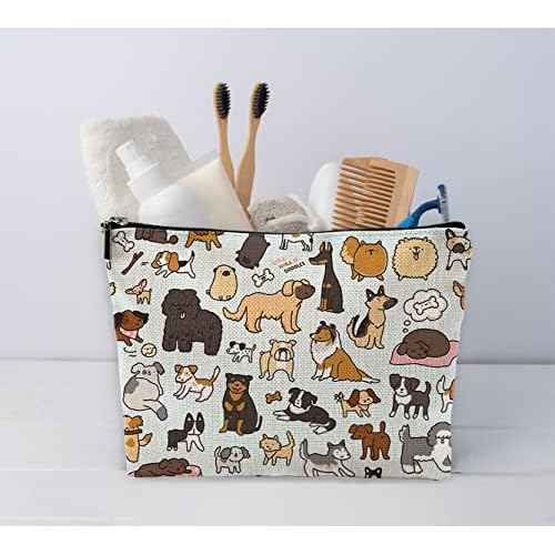 Sufamb Cute Dogs Doodle Art Makeup Bag, Funny Puppy Dog Pattern Cosmetic Pouch for Women Girls, Christmas Birthday Gifts for Dog Lovers Women Girls