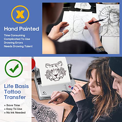 LifeBasis Tattoo Stencil Transfer Machine Professional Thermal Stencil Printer for Men and Women with 20pcs Tattoo Stencil Transfer Paper Silver