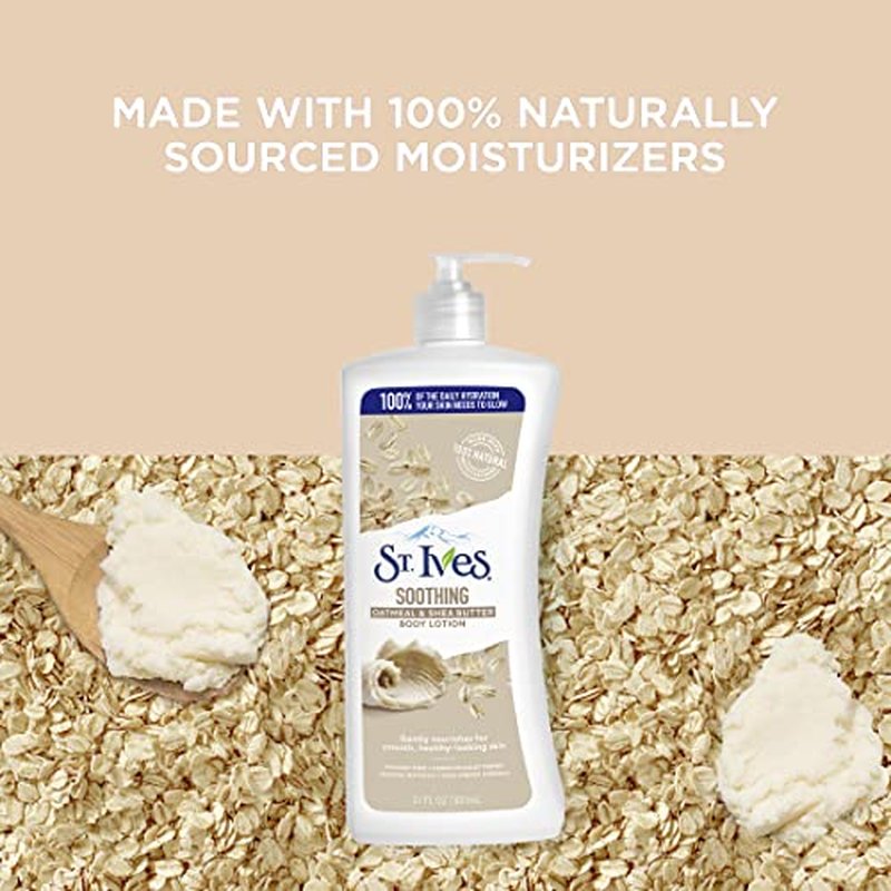 St. Ives Soothing Hand & Body Lotion for Women with Pump, Daily Moisturizer Oatmeal and Shea Butter for Dry Skin, Made with 100% Natural Moisturizers, 21 fl oz, 4 Pack