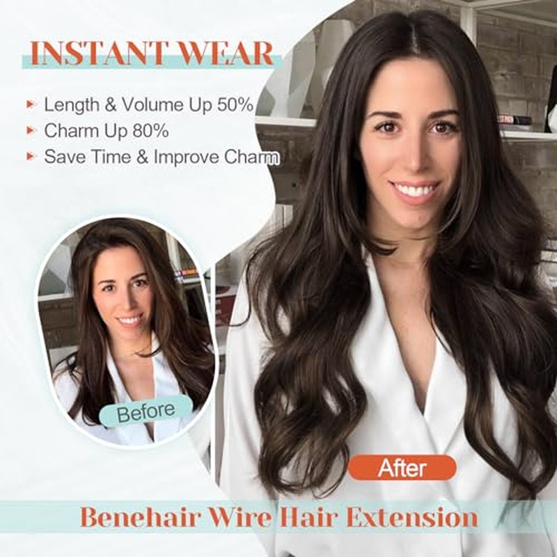 Benehair Halo Hair Extensions Real Human Hair, Blonde Wavy Halo Extensions, 18inch Dark Blonde 65g