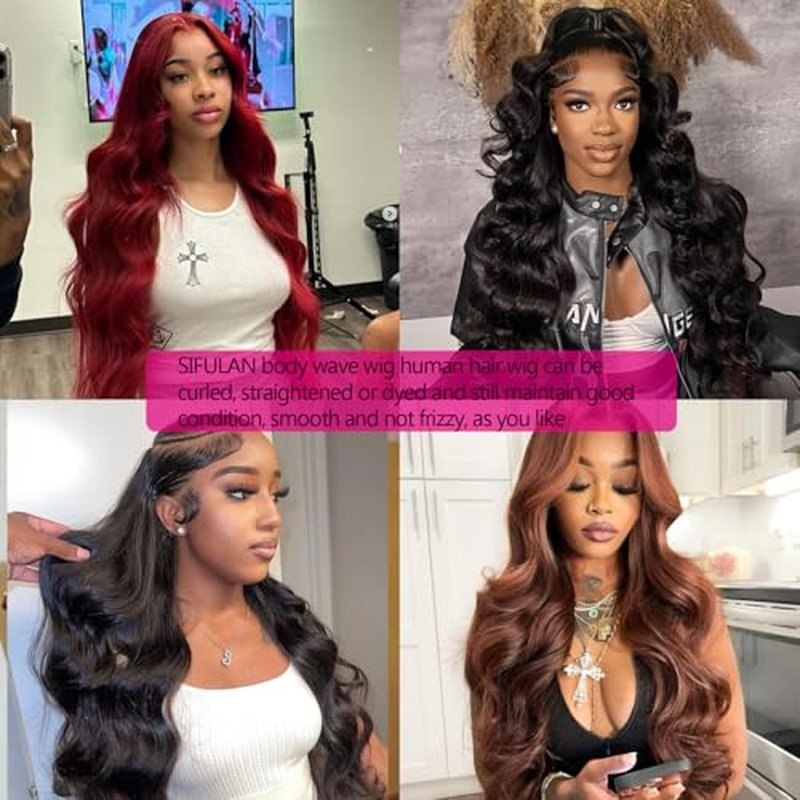 SIFULAN 13x4 Body Wave Lace Front Wig Human Hair 180% Density HD Transparent Lace Front Wig Pre Plucked Body Wave Frontal Wigs Human Hair for Black Women 28 inch Glueless Wig Natural Color