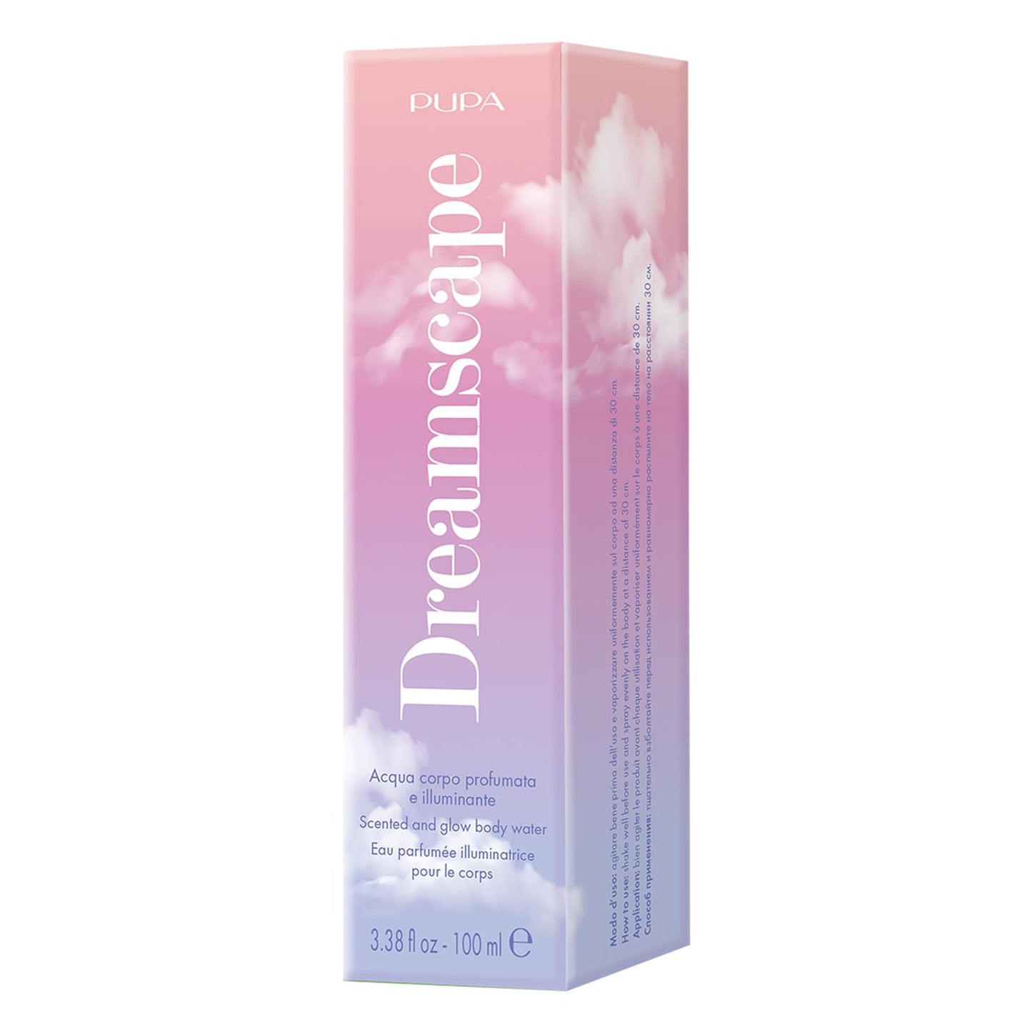 Pupa Milano Dreamscape Scented and Glow Body Water, 3.38 oz - Face Mist - Face Spray - Notes of Patchouli, Bergamot, and Tonka Bean - Glow Mist