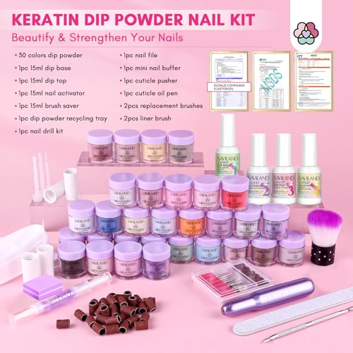 SAVILAND Dip Powder Nail Kit with Drill: Starter Set 30 Colors Summer Spring Keratin Dip Nails Powder with Dipping Liquid Set Activator Base Top Coat Cuticle Oil for DIY Manicure Nail Art