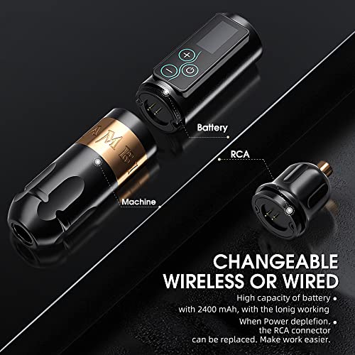 Ambition Vibe Tattoo Machine - Rotary Cartridge Battery Pen with 2400mAh Touch Buttons LED Digital Display Wireless Power Brushless Motor Tattoo Equipment Supply for Professional Artists and Beginners
