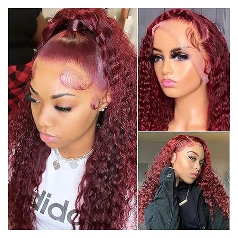 Burgundy Wig Human Hair 99j Burgundy 13x6 HD Transparent Deep Wave Lace Front Wigs Human Hair 180 Density Pre Plucked Brazilian Virgin Red Wig Human Hair For Black Women (99j Burgundy, 22 Inch)
