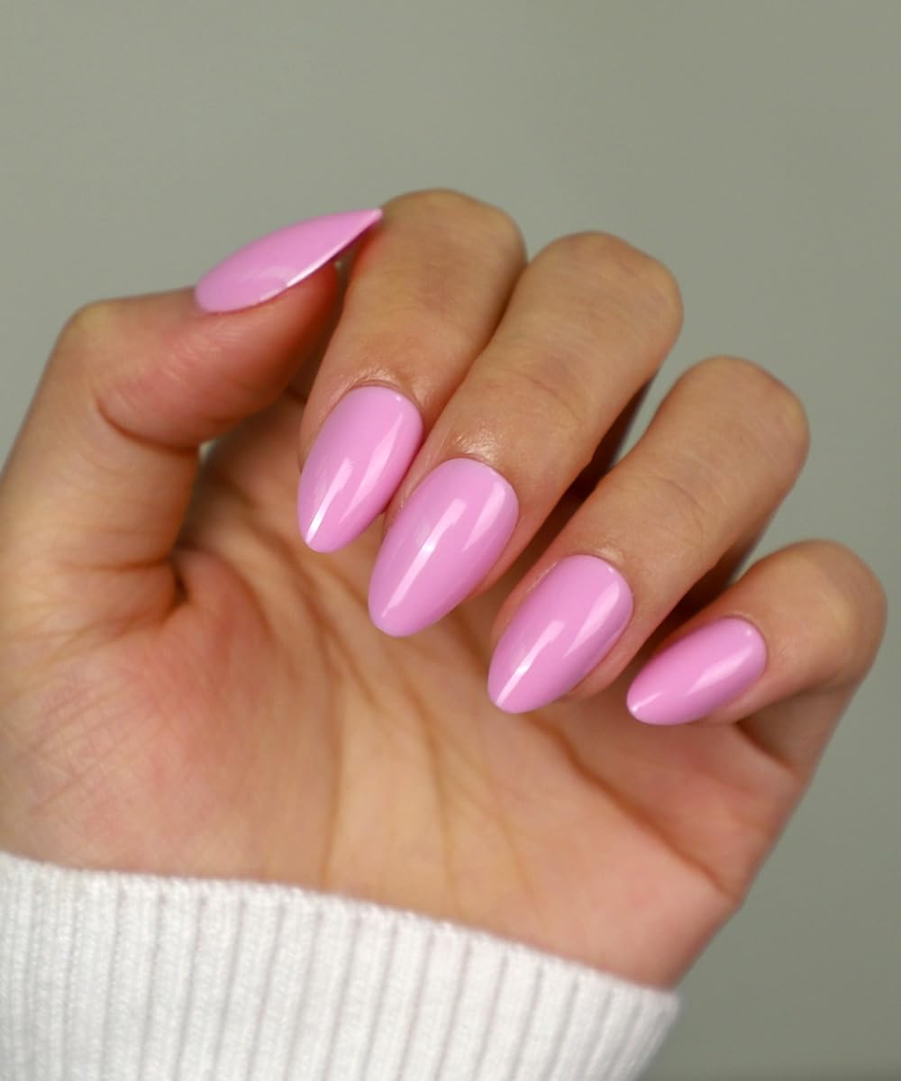 French Almond Gel Press On Nails Short 16 Sizes Fake Nails Glossy 32pcs, Nail Glue Included