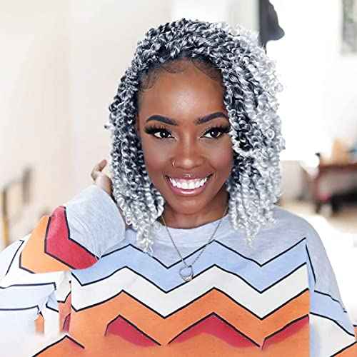 8 Inch Passion Twist Crochet Hair for Black Women 8 Packs Pre-twisted Passion Twists Crochet Braids Hair Pre-looped Bohemian Twists Synthetic Braiding Hair Extensions (12Strands/pack;TGrey#)