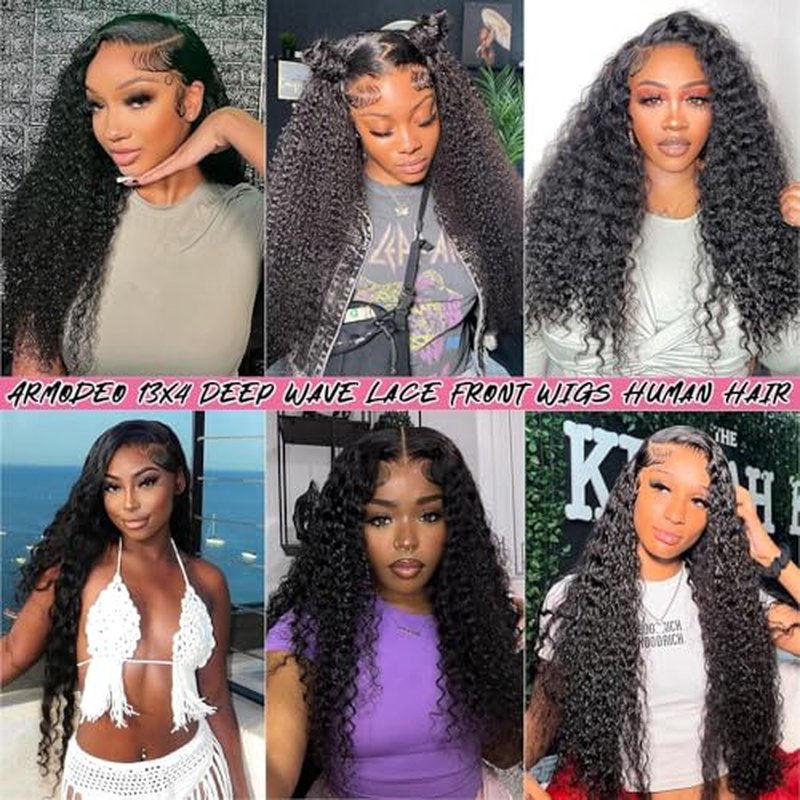 250 Density Deep Wave Lace Front Wigs Human Hair Curly Wig Wet and Wavy Lace Front Wigs Pre Plucked Frontal Wigs 26 Inch 100% Real Human Hair No Synthetic No Tangle No Shedding Triple Lifespan 3X
