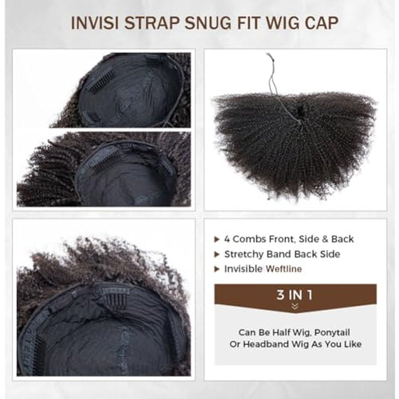 Curly Half Wig,200 Density Kinky Curly Half Wig Human Hair 3 In 1 Seamless Flip Over Glueless Wigs Human Hair with Drawstring Beginner Friendly Curly Wig Headband Wig for Women Daily Wear 20 Inch