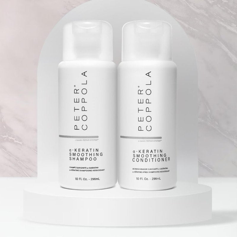 PETER COPPOLA a-Keratin Smoothing Shampoo & Conditioner Set - Frizz Control & Shine | 10 oz, Argan & Avocado Oil Infused