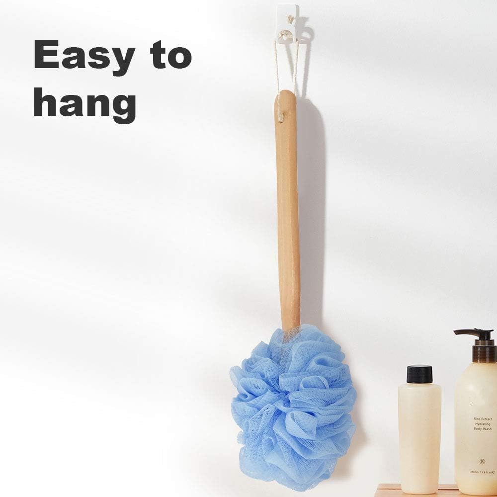 Loofah with Handle, Loofah on a Stick, Shower Sponge with Handle, Bath Brush, Shower Brush for Body, Back Scrubber for Shower, PE Soft Mesh Luffa for Men and Women