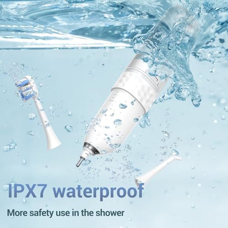 Upgraded 2-in-1 Electric Toothbrush with Water Flosser 2.0 ? Ultrasonic Brushing with Built-in Water Outlet, 3+4 Modes with Point-Jet, Portable Oral Irrigator, IPX7 Waterproof, for Travel & Home