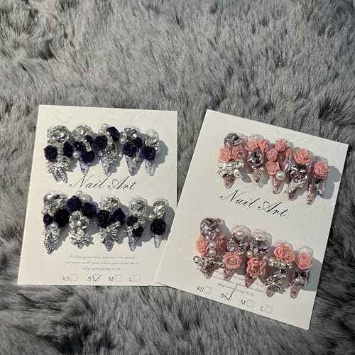 Mystery Box Random 2Packs (20Pcs) Press on Nails 30mm Long Handmade Nails Manicure Charms Nails Art Nail Kit press on nails for Women Party Holiday Photo Wedding Size M