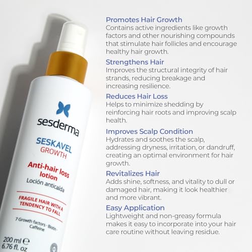 Sesderma SESKAVEL GROWTH Anti Hair Loss Lotion, Hair Loss Solution for Stronger Hair and Active Growth, 6.8 fl oz.