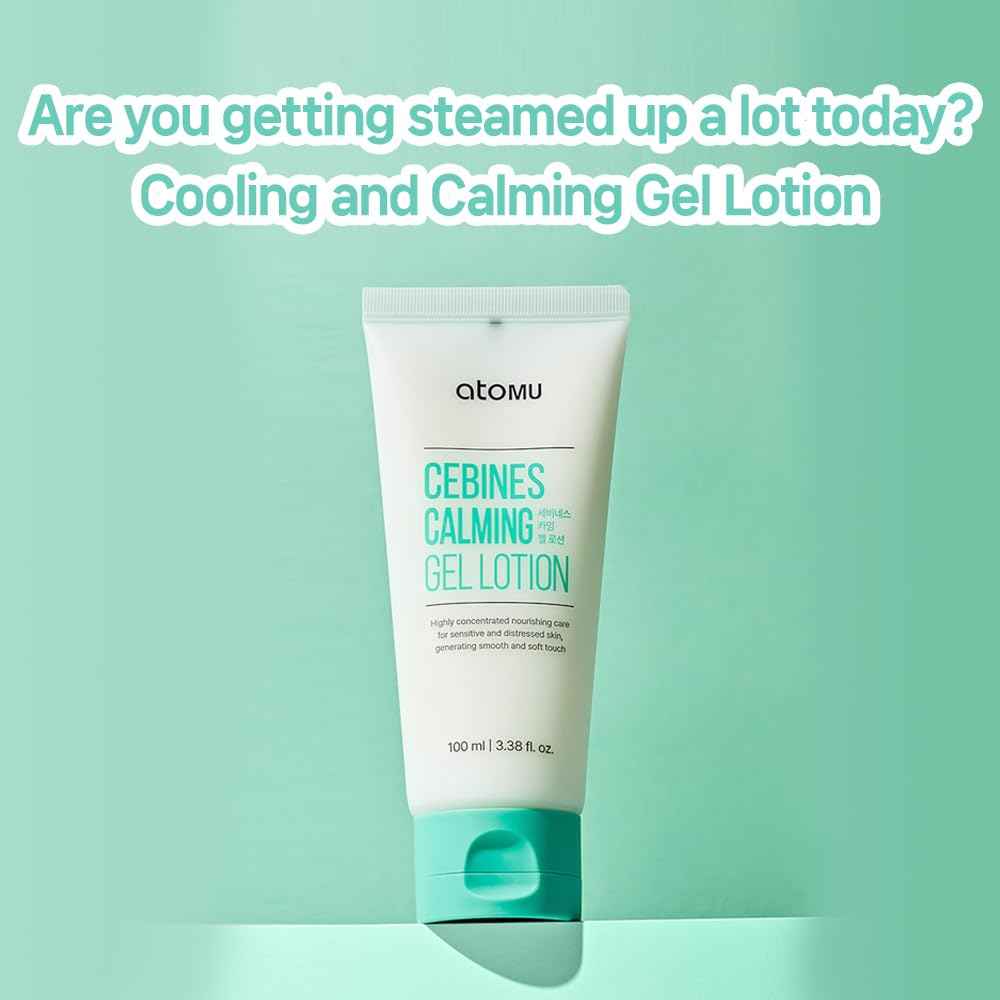 Atomu Cebines Calming Gel Lotion, Nourishing Cooling Facial Lotion for Sensitive and Distressed Skin, Hypoallergenic Soothing Redness Cream, All Skin Types, Korean Skincare (3.38 fl.oz.)