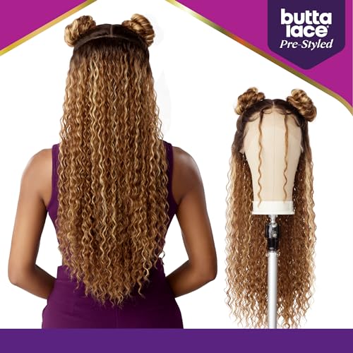 Sensationnel Butta Lace Prestyled Wigs - Unit 1 Glueless Hand Tied Deep Lace Part Synthetic Preplucked Hairline (1B OFFBLACK)