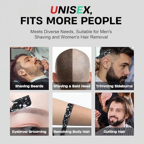 Slide Out Razor for Men, Professional Classic Barber Straight Edge Razor with 10 Single Edge Blades, Manual Shaver Salon Quality Razor for Close Shaving (Green)