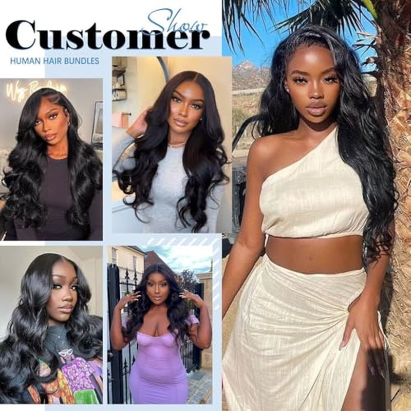12A Human Hair Bundles 22 24 26 Inch Body Wave Bundles Human Hair 100% Unprocessed Brazilian Virgin Weave 3 Bundle for Women Natural Black Real Body Wavy Human Hair Extensions