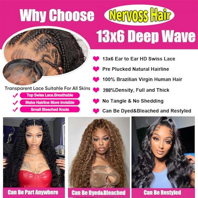 22Inch 13X6 Lace Front Wigs Human Hair 200% Density Deep Wave HD Transparent Lace Front Wigs Human Hair Pre Plucked Glueless Wigs Deep Curly Human Hair for Women With Baby Hair