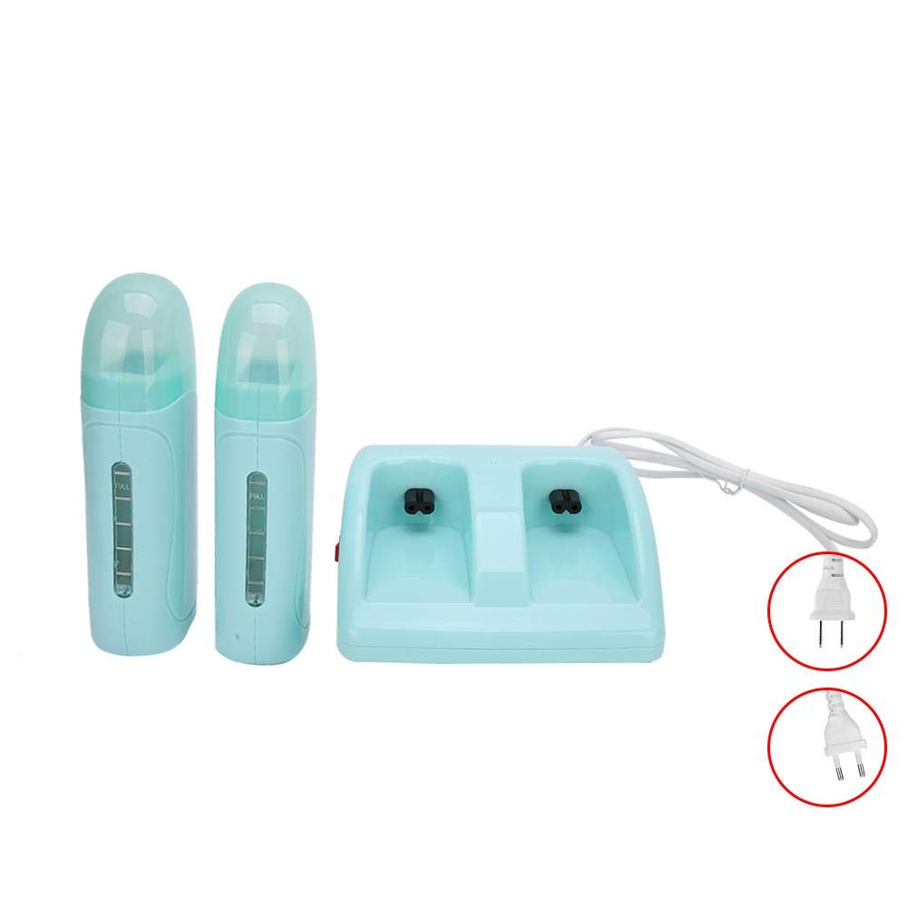 Waxing Machine Hair Removal Kit, Double Wax Heater, Cyan Painless For Home Wax Warmer (110V, US)