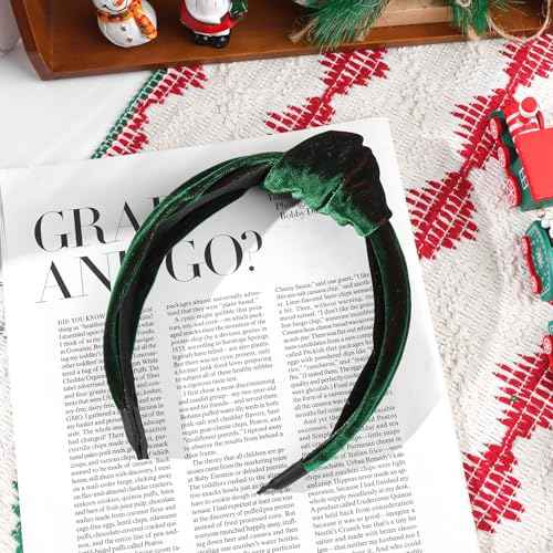 Christmas Knotted Headbands Irish Green Velvet Headband Headbands for Women and Girls Saint Patty's Day Hair Costume Green Accessories Head Band for Holidays Girls Gifts Wide Knot Hairbands