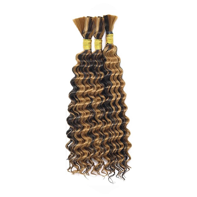 P4/27 Blonde Human Braiding Hair Deep Wave Bulk 20 20 20 Inch Unprocessed Brazilian Virgin Hair Highlight Brown Deep Curly Braiding Hair Extensions 3 Bundle 50 Gram Per Bundle