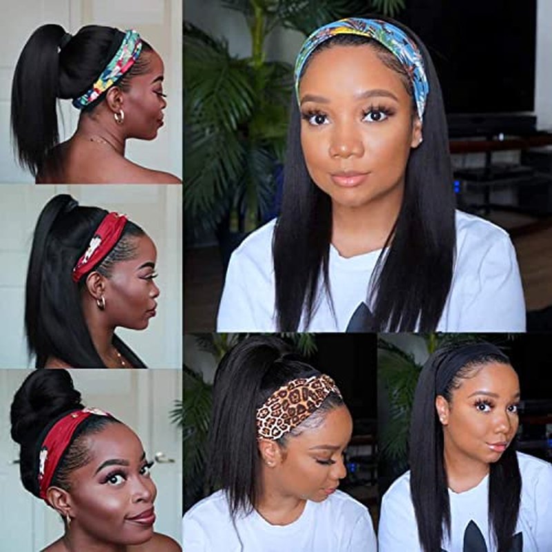 TNICE Headband Wig Human Hair Straight 24 Inch Headband Wigs for Black Women Glueless None Lace Front Human Hair Headband Wig Brazilian Virgin Hair Wear and Go Wigs 150% Density Natural Black